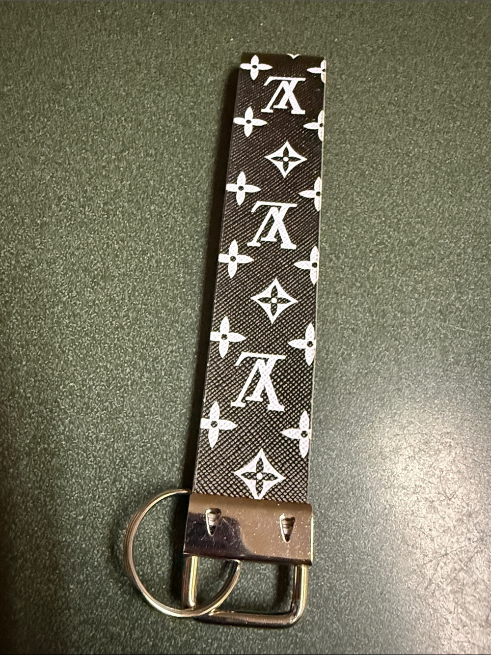 Designer Monogram Key & Card Holder Strap in Black & White. Black Glitter Inside - Picture 3 of 3
